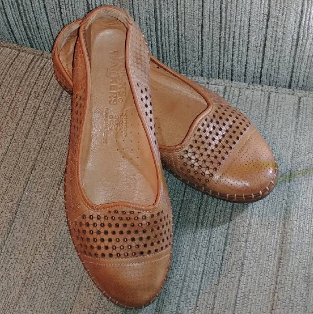 Volks Walkers Perforated Leather Ballet Flats - Tan